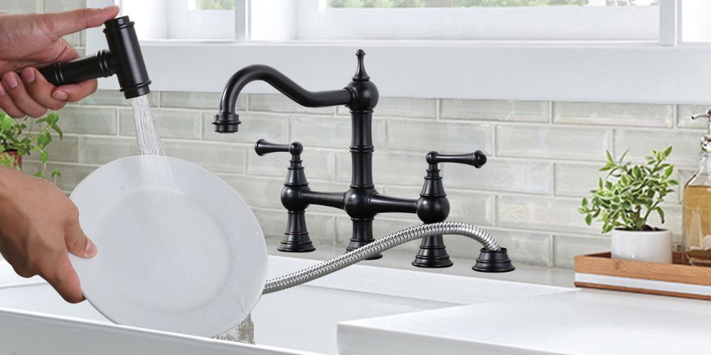 kitchen tap vintage bridge faucet in kitchen - Dual Handle Kitchen Faucets - 1