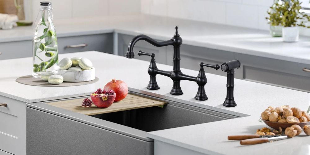 kitchen tap vintage bridge faucet in kitchen - Dual Handle Kitchen Faucets - 2