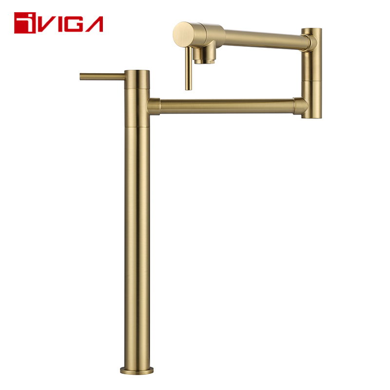 41203901BG Gold Kitchen Folding Faucet with Stretchable Double Joint Swing Arm Pot Filler Faucet