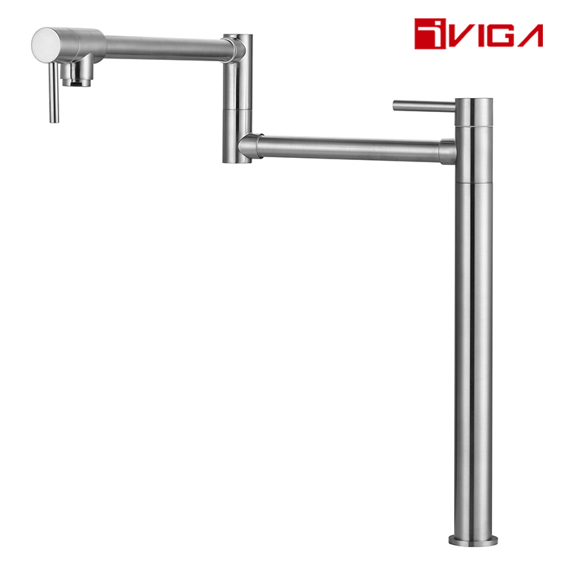 Solid Brass Pot Filler Brushed Nickel Kitchen Folding Faucet with Stretchable Double Joint Swing Arm 41203901BN