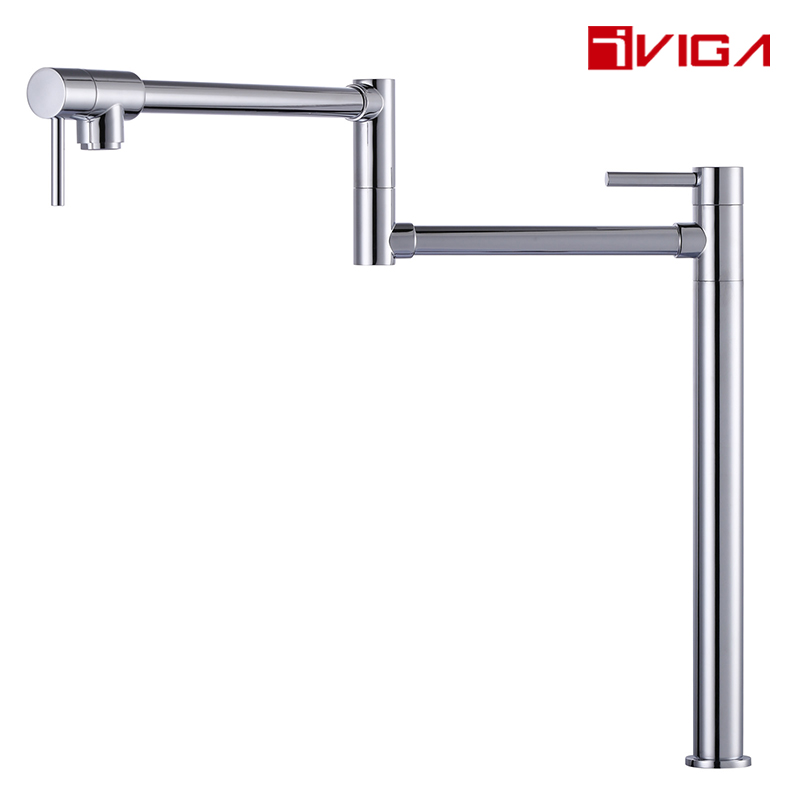 Solid Brass Pot Filler Brushed Nickel Kitchen Folding Faucet with Stretchable Double Joint Swing Arm 41203901BN - Kitchen - 3