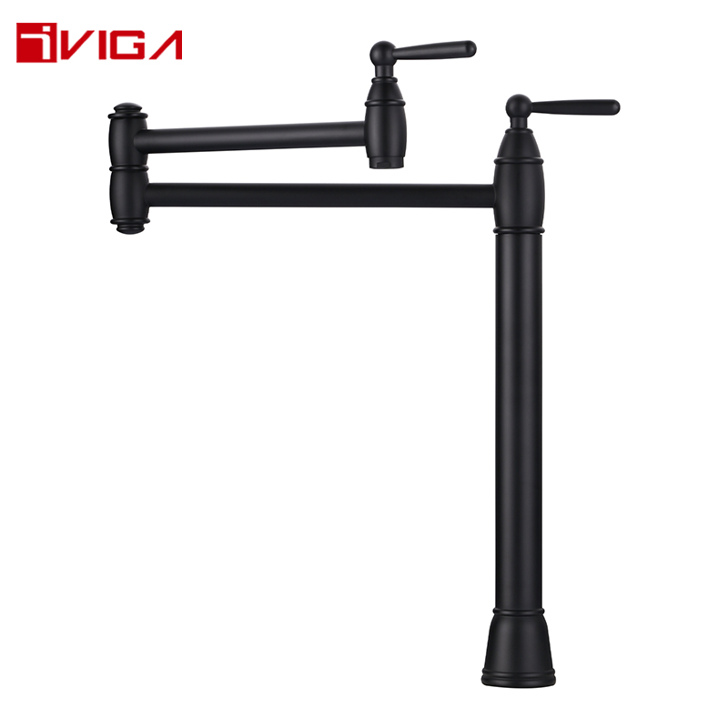 41204601DB Kitchen Folding Faucet Stretchable Double Joint Swing Arms Brass Stove Faucet Matte Black