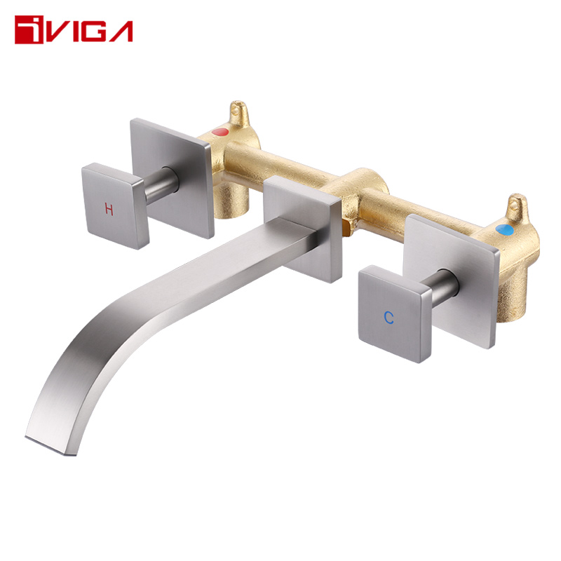 Wall Hung Tap Vanity Vessel Faucet for Bathroom Sink,Solid Brass Constrution with 2 Handles,131500Б.Н