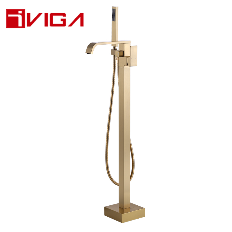 79466001BG Freestanding Floor Mounted Bathtub Faucet with Square Handheld Shower