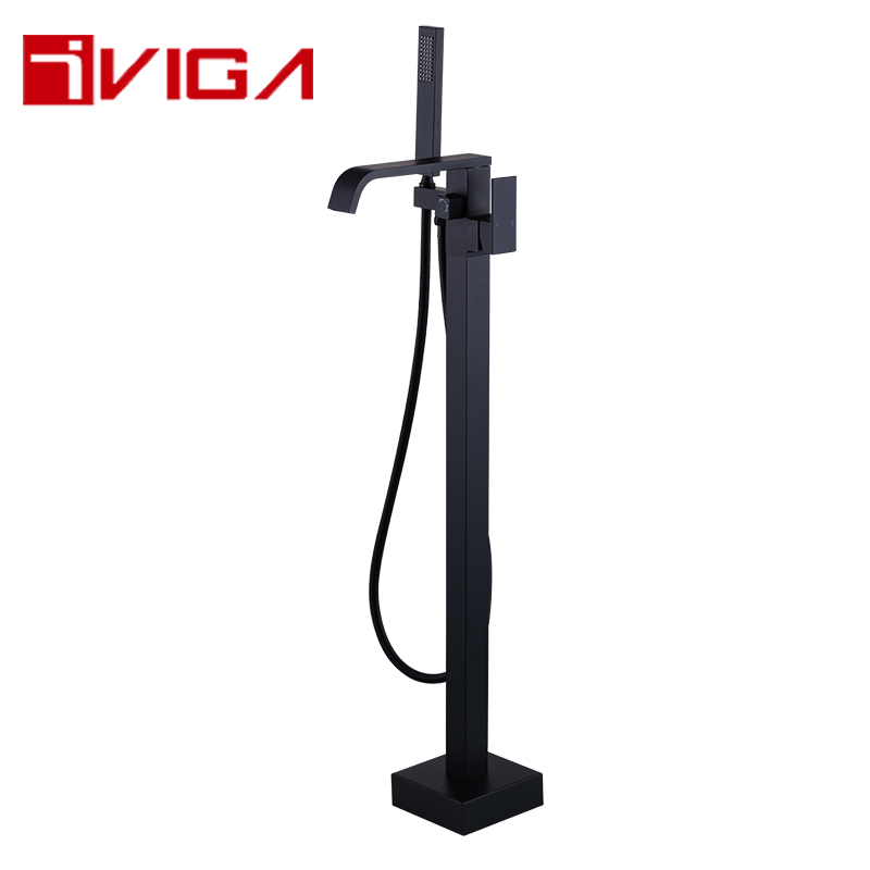 79466001DB Premium Brass High Flow Floor Monnt Tub Faucet Black with Handheld Shower