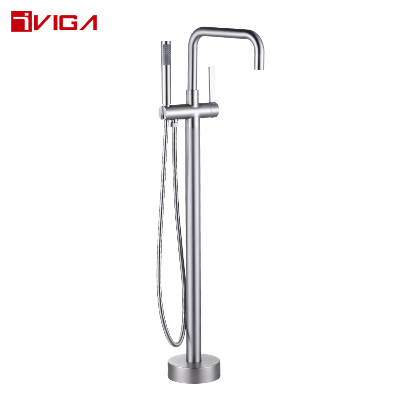 Modern Floor-Mount Bath Filler Trim with Handshower Single Handle Bathtub Faucet 79466501BN