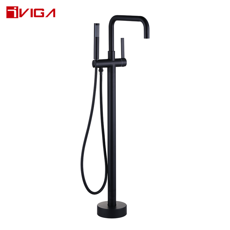 Sanitary Ware Solid Brass Floor Freestanding Faucet Tap Black Bathtub Faucet 79466501DB